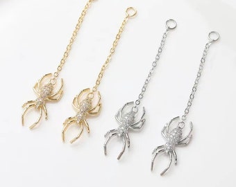 4pcs 14k Gold Plated Brass Zircon Spider Araneid Tassels Charm Pendants GG2190