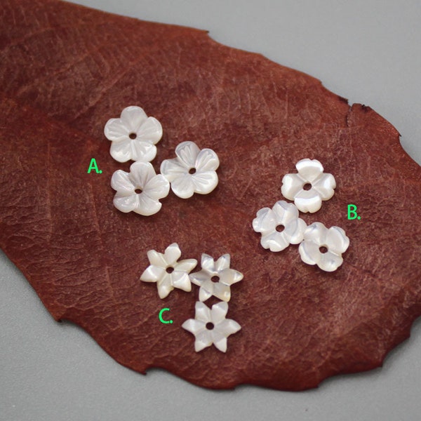 20pcs 6mm Natural White MOP Flower Beads Mother of Pearl Carved Flower Beads B040104