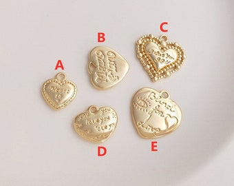 10pcs 14K Gold Plated Brass Heart Letters Geometry Charm Pendant YG363