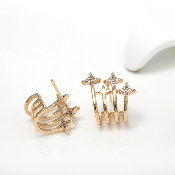 春夏新作モデル 5pairs Studs Ear Zircon Stars Pave CZ Brass Plated Gold 14K アクセサリー