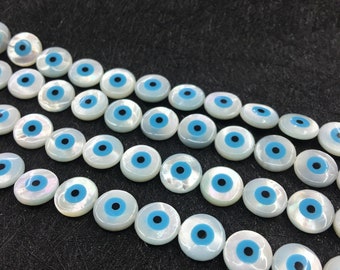 10pcs 10mm White Mother of Pearl Double Sided Evil Eye Beads White Shell Round Eye Beads LF5107