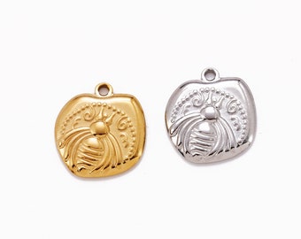 3pcs/6pcs/12pcs 18x19MM 18K Gold Plated Stainless SteeL Bee Animal Geometry Charm Pendant DY636