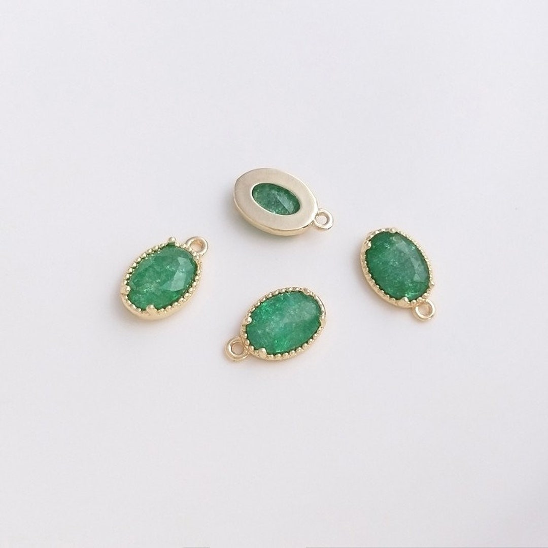 6.5x10mm 14K Gold Plated Zircon Oval Charm Pendant YG617-1
