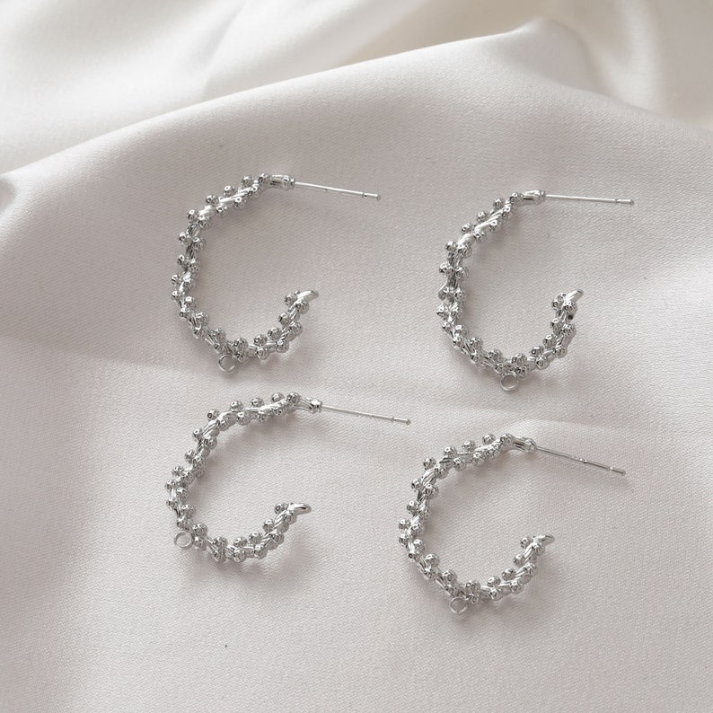 5Pairs 20X27mm 14K Gold Plated Brass C Ear Studs Geometry Earring Studs With 925 Sterling Silver Pin GG082