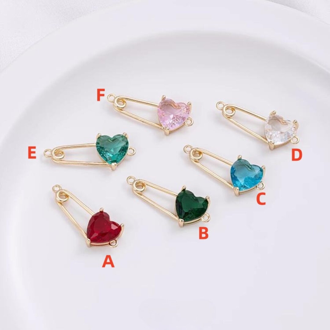2pcs/4pcs/10pcs 14K Gold Plated Brass Zircon Heart Pin Charm 2pcs/4pcs/10pcs 14K Gold Plated Brass Zircon Heart Pin Charm