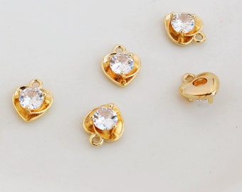 2pcs/4pcs/10pcs 10MM 14K Gold Plated Zircon Heart Geometry Charm Pendant TR571