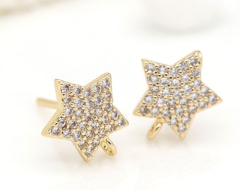 2 paires / 5 paires 9.8X8.5mm 14K Plaqué Or Laiton CZ Pave Star Zircon Boucles D'oreilles Géométrie Boucles D'oreilles Goujons Avec Broche En Argent Sterling 925 ZX1659