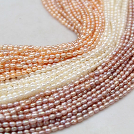 1 Strand 3mm Mini Freshwater Rice Pearls fresh Water Pearl Beads