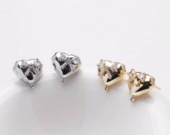 2pairs/5pairs  14K Gold Plated Brass Zircon Heart Ear Studs Bowknot Ear Studs Geometry Earring GG2391