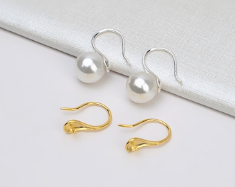 2Pairs  S925 Sterling Silver Spoon Ear Hook Earring Posts With Cup Peg For Half Drilled Pearl Beads HY1249