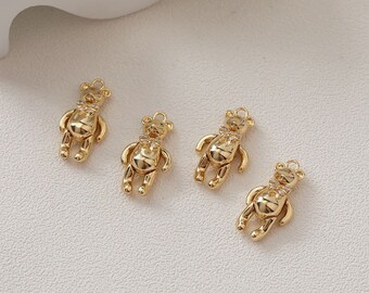 1pc/2pcs/5pcs 14x24mm 14k Verguld Messing Zirkoon 3D Bear Charm Hanger GG1013