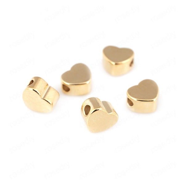 10pcs 5x5mm Gold Heart Bead, 24k Gold Plated Brass Heart Bead, Tiny Delicate Heart Bead, Minimal Celestial Jewelry Making Supplies M30678