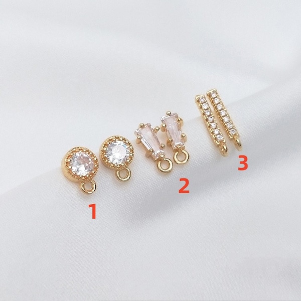 2pairs/5pairs 14K Gold Plated Brass CZ Pave Zircon Bar Ear Studs Round Earring Studs With 925 Sterling Silver Pin YR80