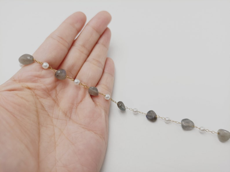 10Meters 4-8mm Fashion Irregular Spectrolite Beads Chains,Brass Handmade Pearls Chains Necklace DIY Jewelry Findings SS070