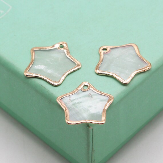 10pcs 20mm Gold Framed Clear Shell Star Charm Pendants