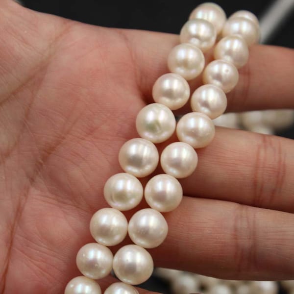 1 brin de perles d'eau douce blanches presque rondes, perles d'eau douce pour la fabrication de bijoux Y016