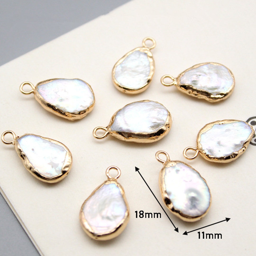 2pcs/4pcs/10pcs 18x11mm Gold Framed Baroque Pearl Drop Charm