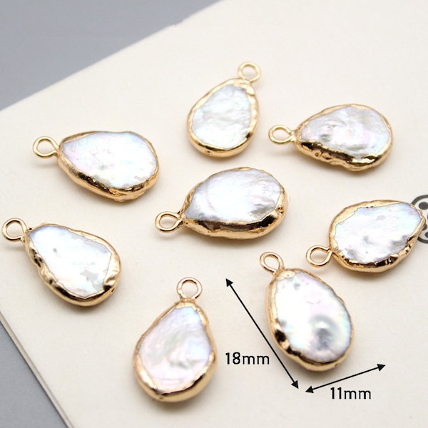 2pcs/4pcs/10pcs 18x11mm Gold Framed Baroque Pearl Drop Charm Pendants ZZ003-8