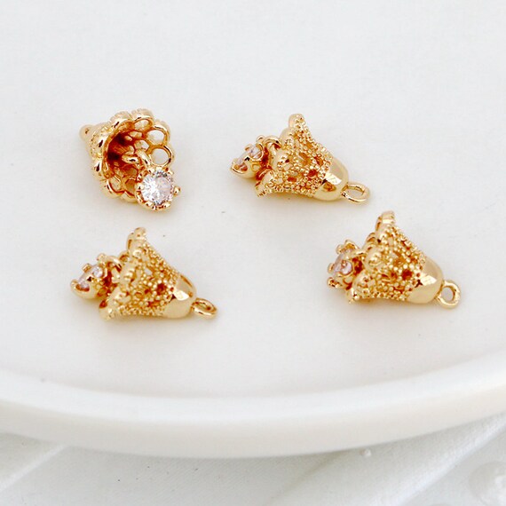 2pcs/4pcs/10pcs 10X12MM 14K Gold Plated Brass Zircon Small