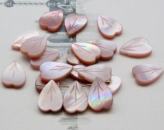 20pcs 10x14mm Pink MOP Heart Beads Mother of Pearl Carved Heart Beads B090131-1