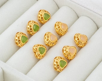 2pcs/4pcs/10pcs 8x9mm 18k Matte Gold Plated Brass Jade Heart Beads Spacer Beads TR1135