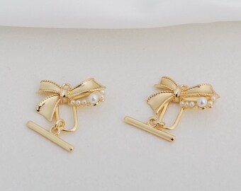 2pcs/4pcs/10pcs 17x20mm 14k Gold Plated Brass Bowknot OT Clasp For Bracelet Necklace Component TR046