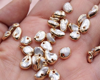 2pcs/4pcs/10pcs 6-7mm Gold Framed Baroque Pearl Irregular Geometry Charm Pendants  D054