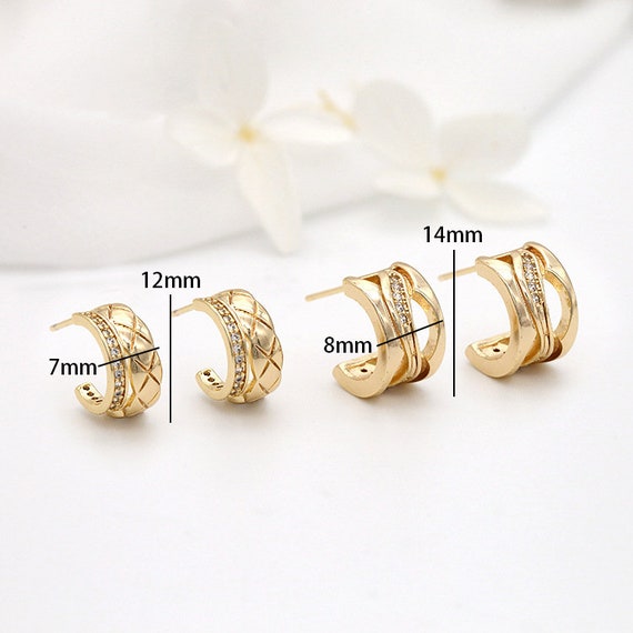 2pairs/5pairs 14K Gold Plated Brass CZ Pave Zircon C Ear