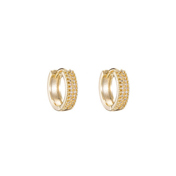 2pairs/5pairs 13mm 14K Gold Plated Brass CZ Pave Round 2pairs/5pairs 13mm 14K Gold Plated Brass CZ Pave Round