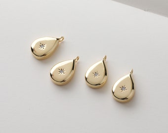 2pcs/4pcs/10pcs 9x16mm 14K Gold Plated Brass Zircon Star Drop Geometry Charm Pendant GG842