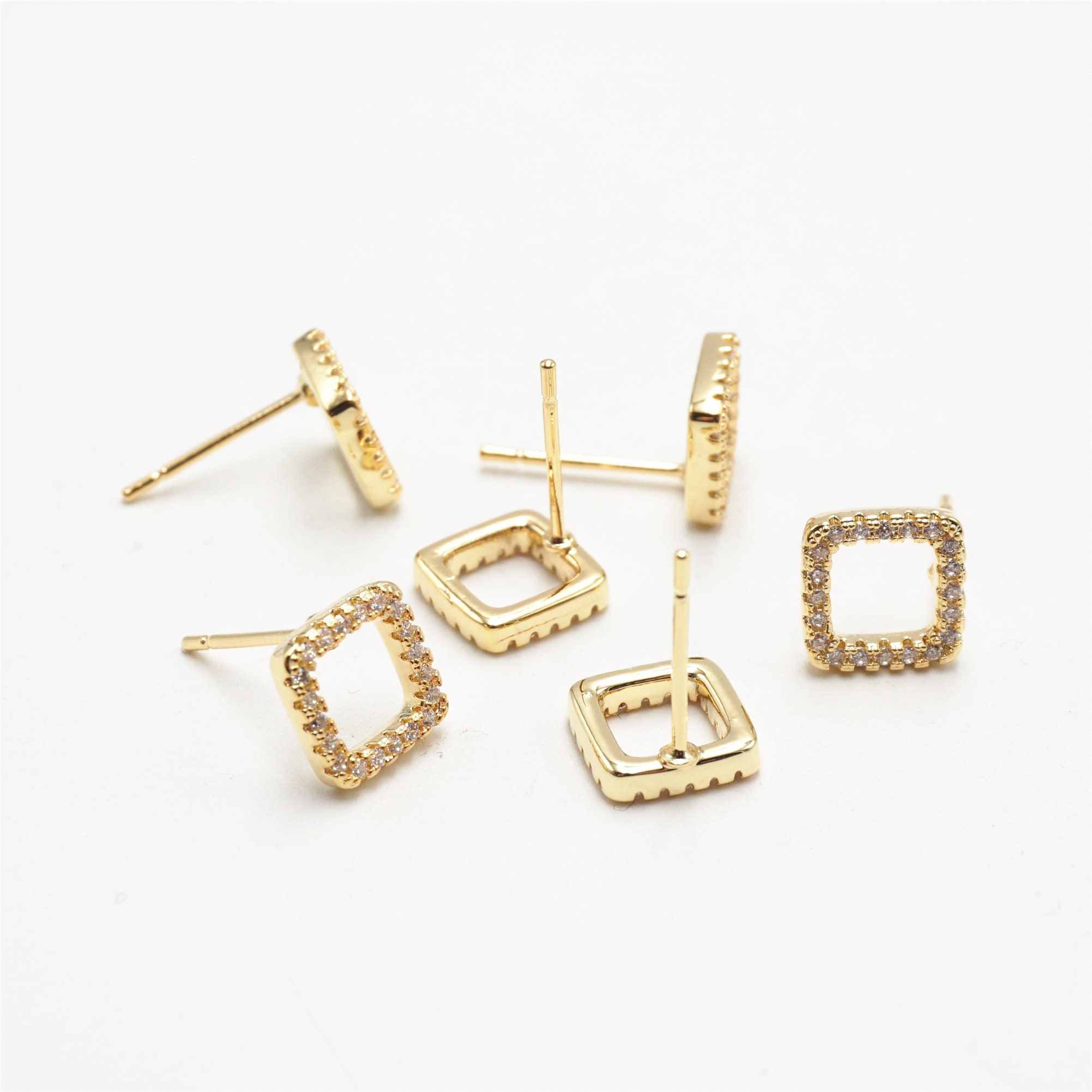 5 Pairs 8.4mm 18K Gold Plated Brass Square Ear Studs Zircon Etsy