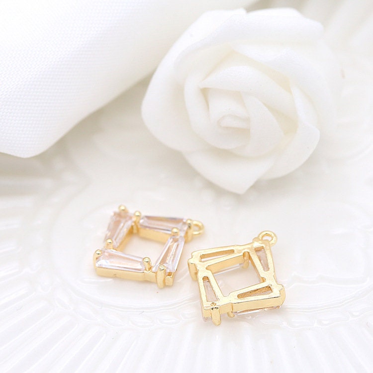 10pcs 13x15mm 14k Gold Plated Brass Zircon Square Geometry
