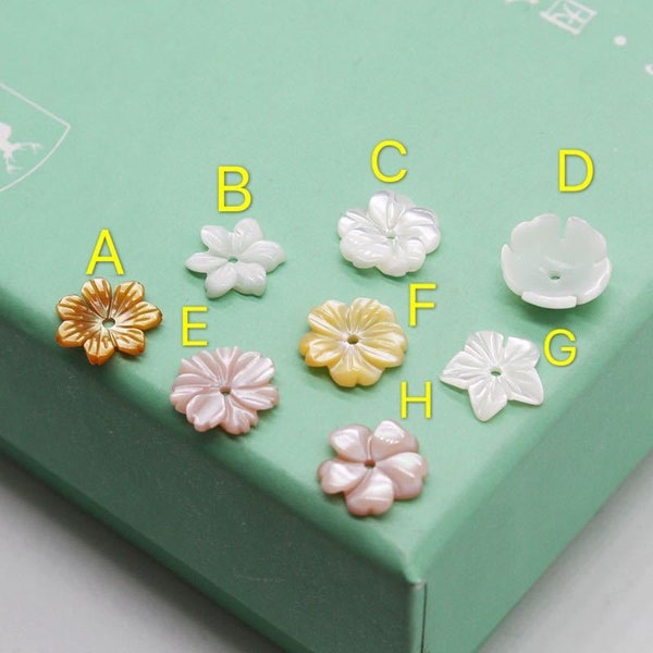 20pcs 10mm Natural MOP Flower Charm Pendants Mother of Pearl Carved Flower Beads B090104