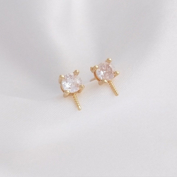 2pairs/5pairs 14K Gold Plated Brass Zircon Round Ear Studs Zircon Earring Studs With 925 Sterling Silver Pin YR212