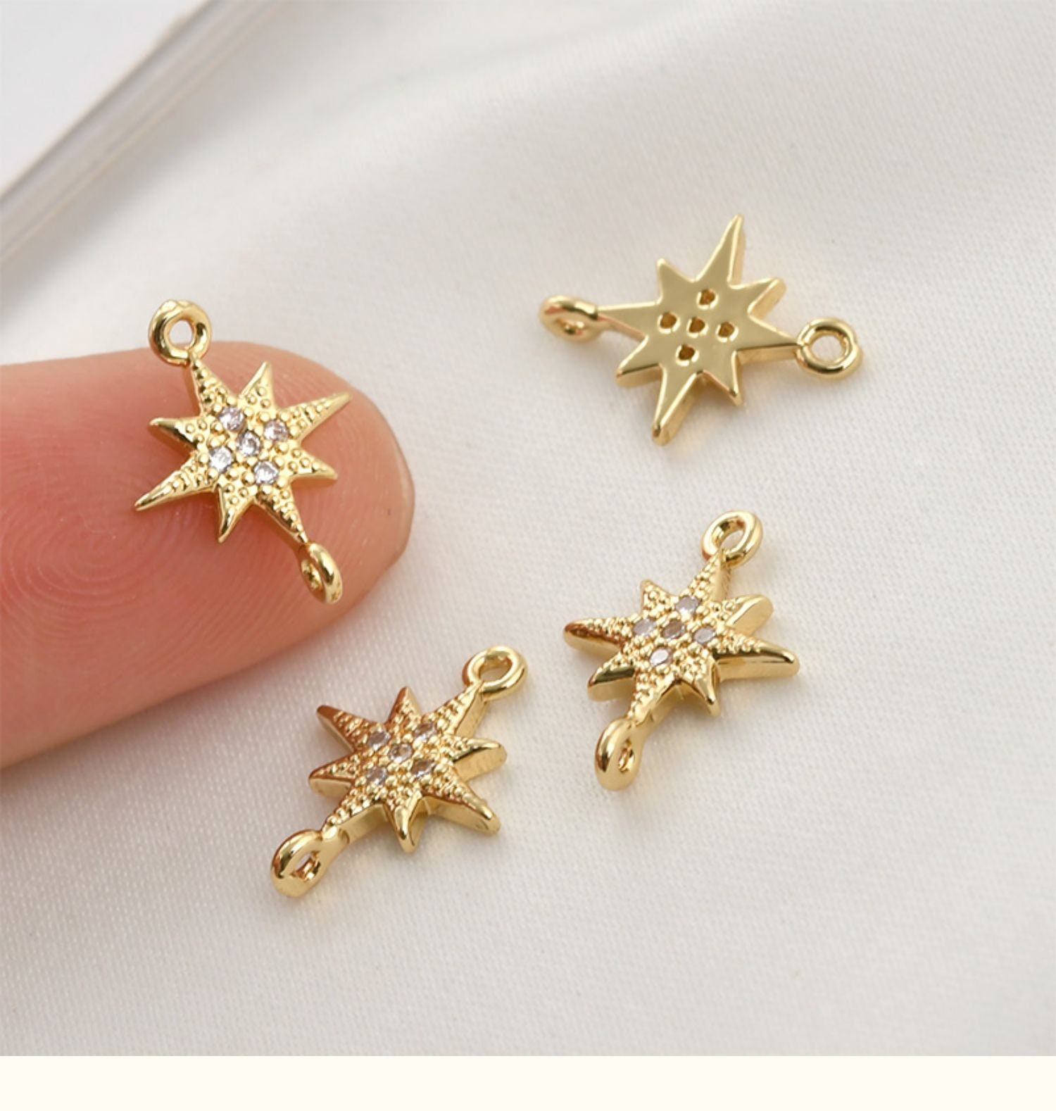 2PCS/4PCS/10PCS 14k Gold Plated Brass CZ Pave Zircon Star