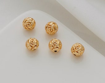 10pcs/20pcs/50pcs 6mm/8mm 14K Gold Plated Brass Rose Flower Beads Ball Beads Spacer Beads TR280