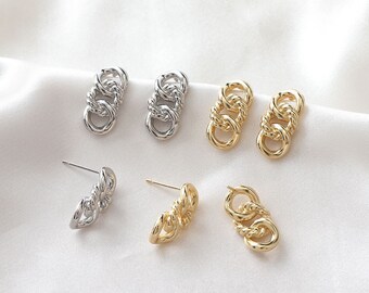 2pairs/5pairs 9X20mm 14K Gold Plated Brass Chain Ear Studs Rings Ear Studs Geometry Earring Studs GG042