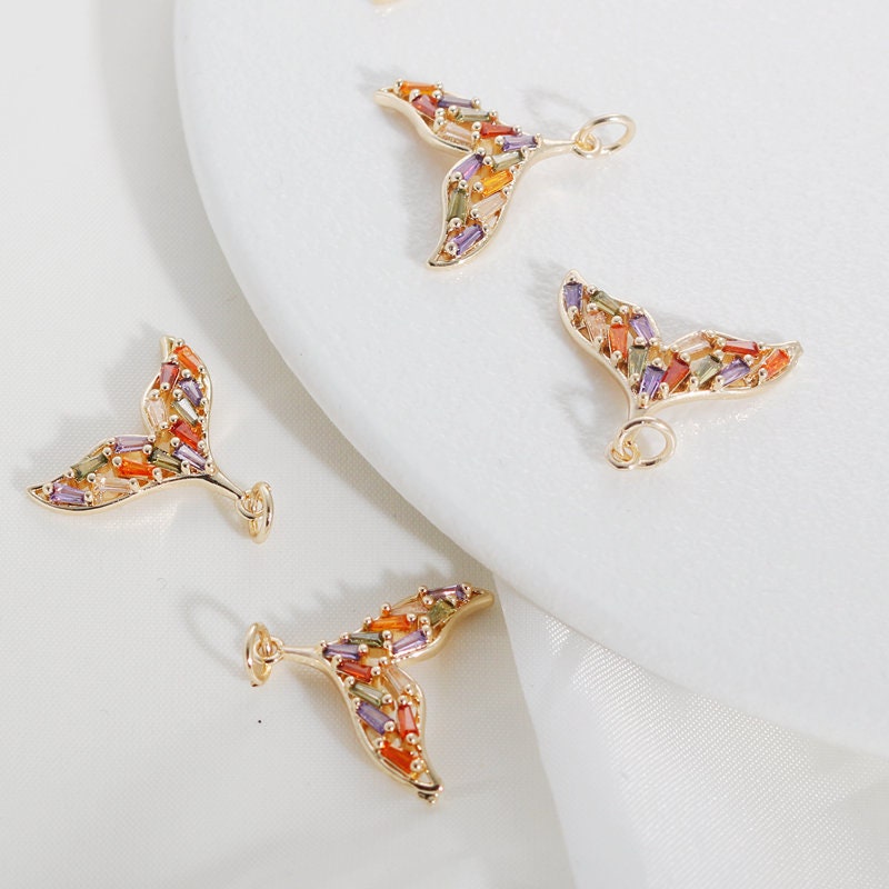 2pcs/4pcs/10pcs 20x18mm 14k Gold Plated Brass CZ Pave Zircon Fishtail Charm  Pendants TR134