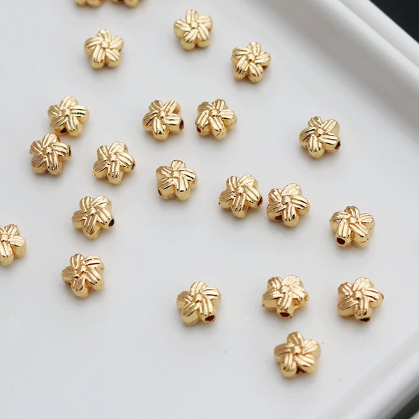 50PCS 7mm 14K Gold Plated Brass Flower Beads Double Sides Beads Spacer Beads TR624