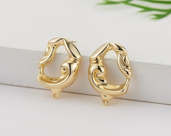 2pairs/5pairs 23x16mm 14K Gold Plated Brass Face Ear Studs Geometry Earring Studs With 925 Sterling Silver Pin ZX5498