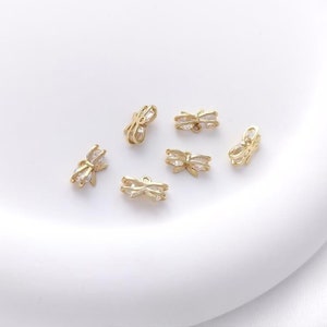 2pcs/4pcs/10pcs 14k Gold Plated Brass Zircon Bowknot Charm Pendant YG673 image 4