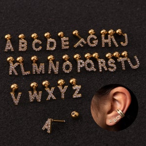 2 uds/4 uds/10 Uds pendientes de acero inoxidable circón 26 letras mayúsculas tragus cartílago pendientes HS19106