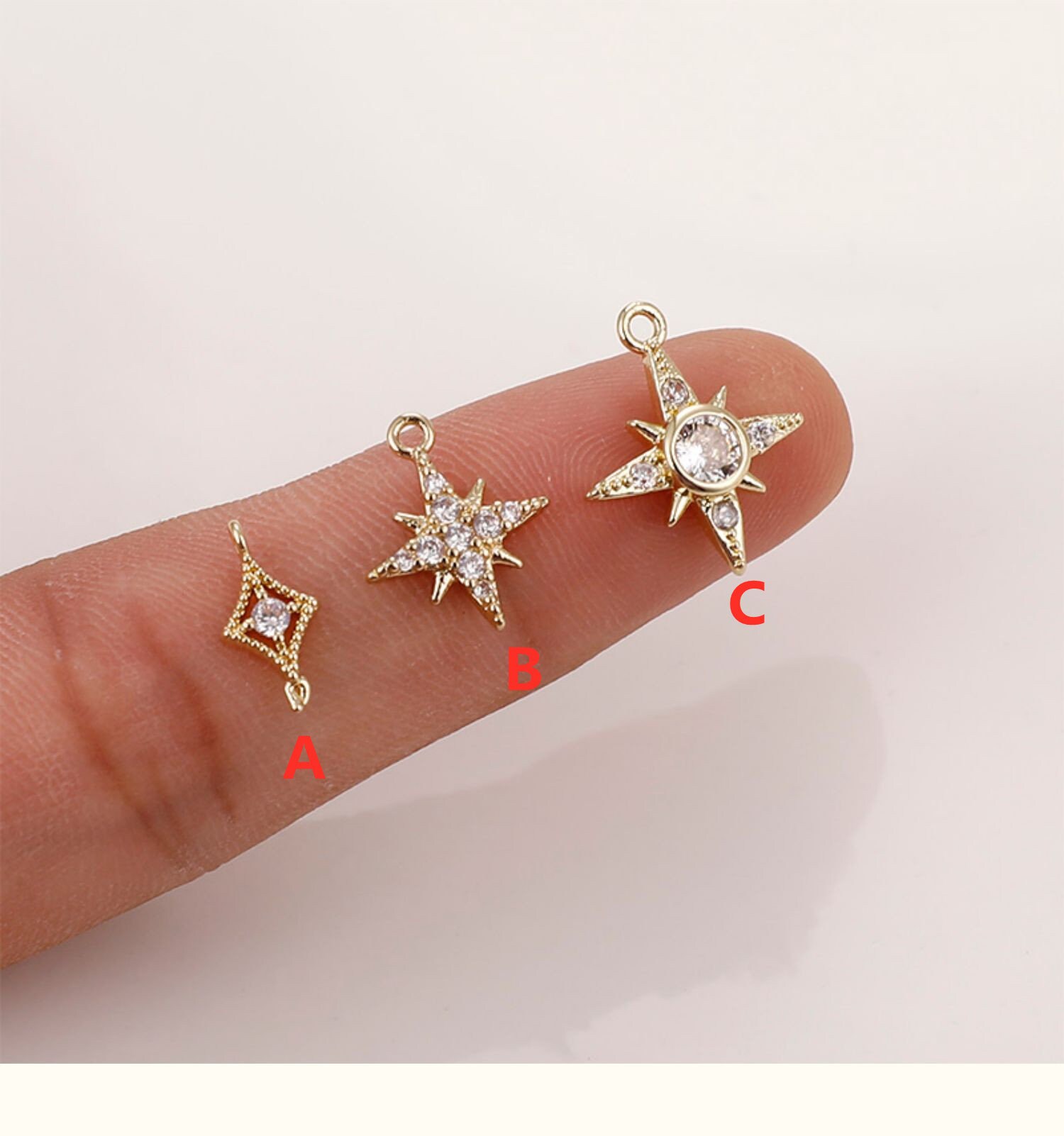 2pcs/4pcs/10pcs 14k Gold Plated Brass CZ Pave Zircon Star