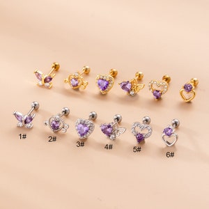 2pcs/4pcs/10pcs Stainless Steel Tiny Ear Studs Zircon Flower Butterfly Heart Tragus Cartilage Ear Stud HS774