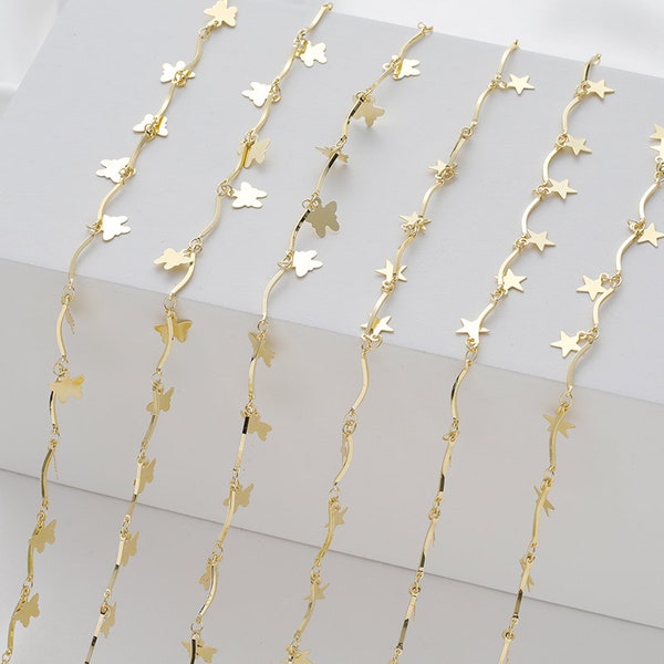 14k Gold Plated Brass Bar Chain Stars Chain Butterfly Chain For Bracelet And Necklace TR180