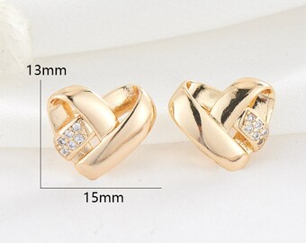 2pairs/5pairs 15x13mm 14K Gold Plated Brass Zircon Heart Ear