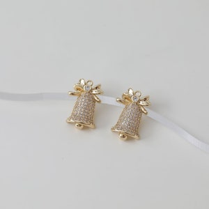 2pcs/4pcs/10pcs 13.1X19.2mm 14K Gold Plated Brass Zircon Bell Charm Pendant GG1825