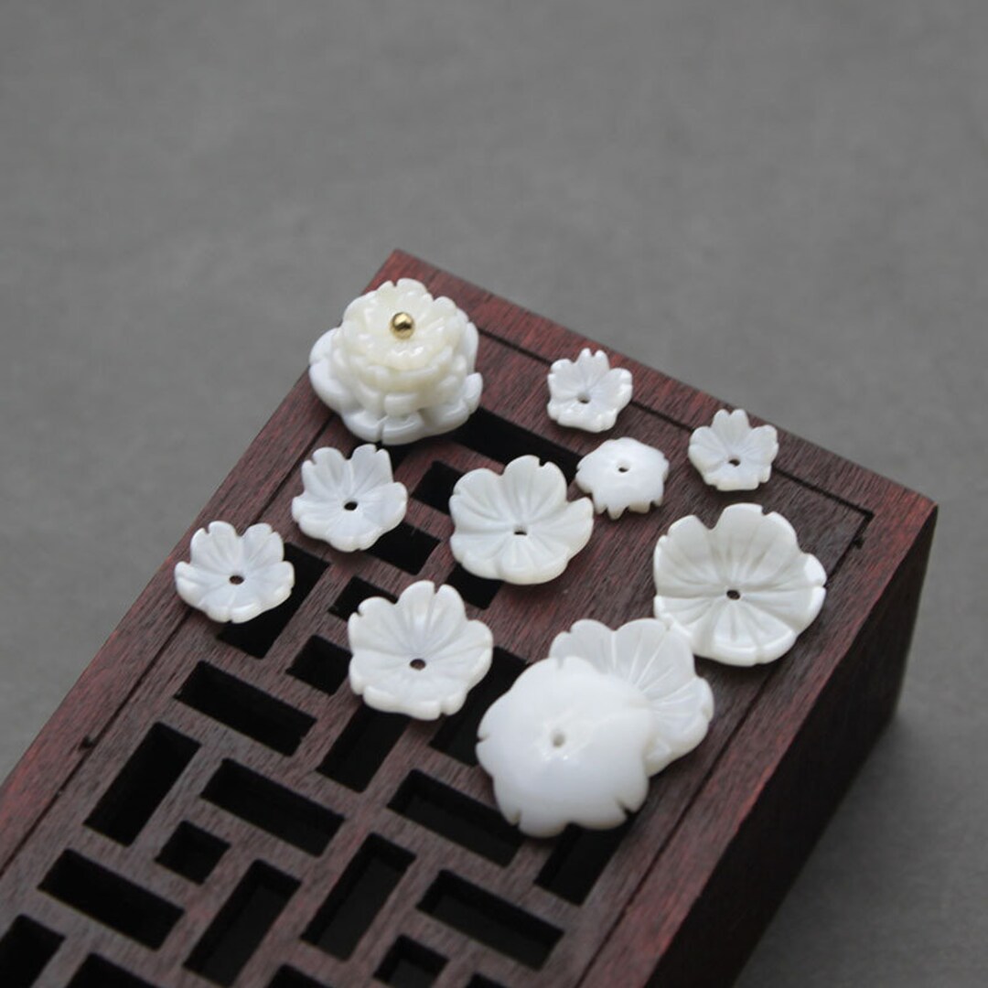 30pcs 6mm,8mm,10mm,12mm Natural White Shell Flower Beads Shell Carved ...