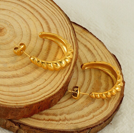 2pairs/5pairs 18K Gold Plated Stainless Steel C Earring