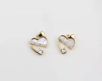 2PCS/4PCS/10PCS 13X20MM 18K Gold Plated Brass Zircon White MOP Heart Charm Pendants CF0251